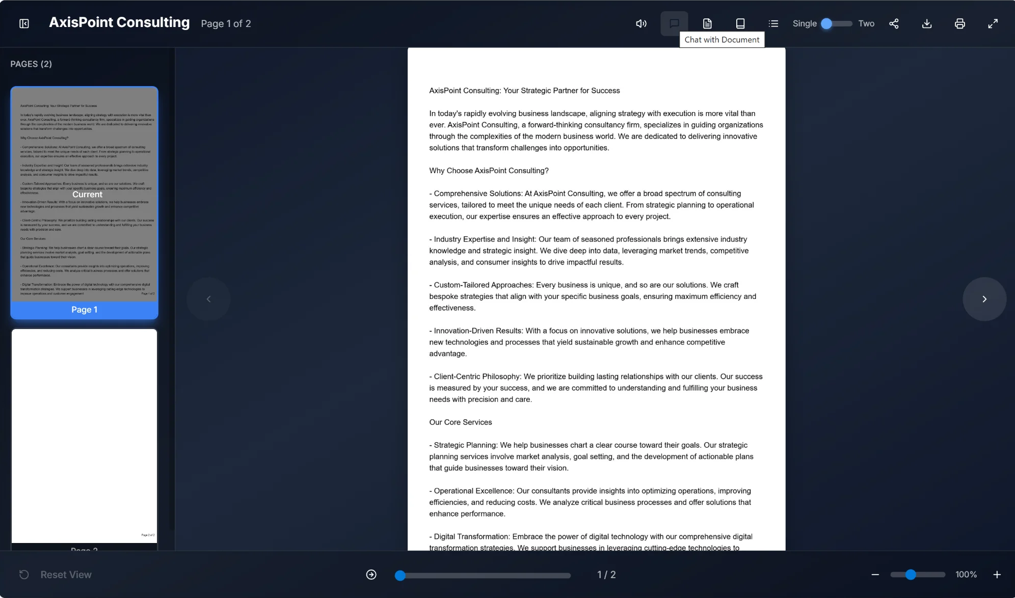 Chat with Document feature tooltip