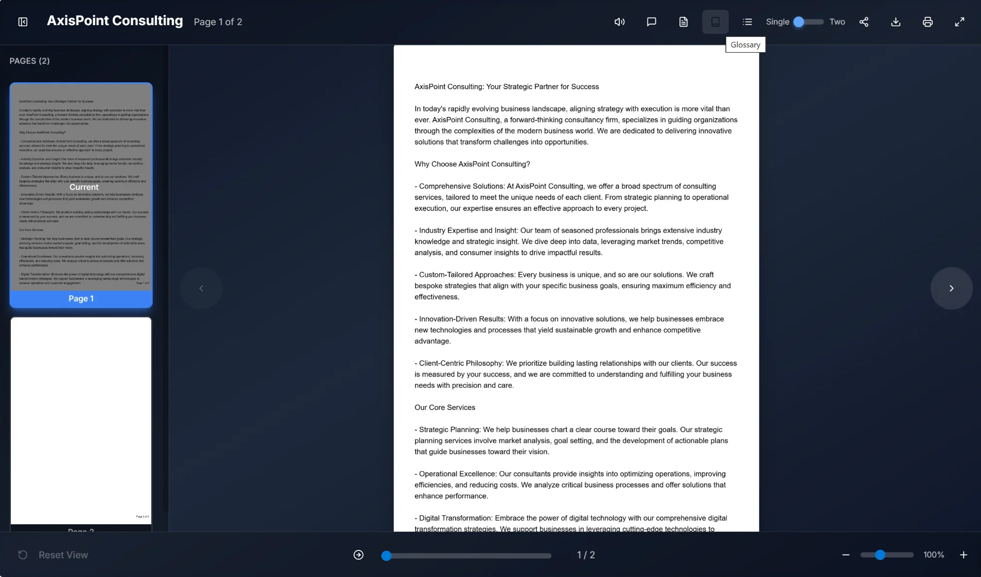 Glossary feature tooltip