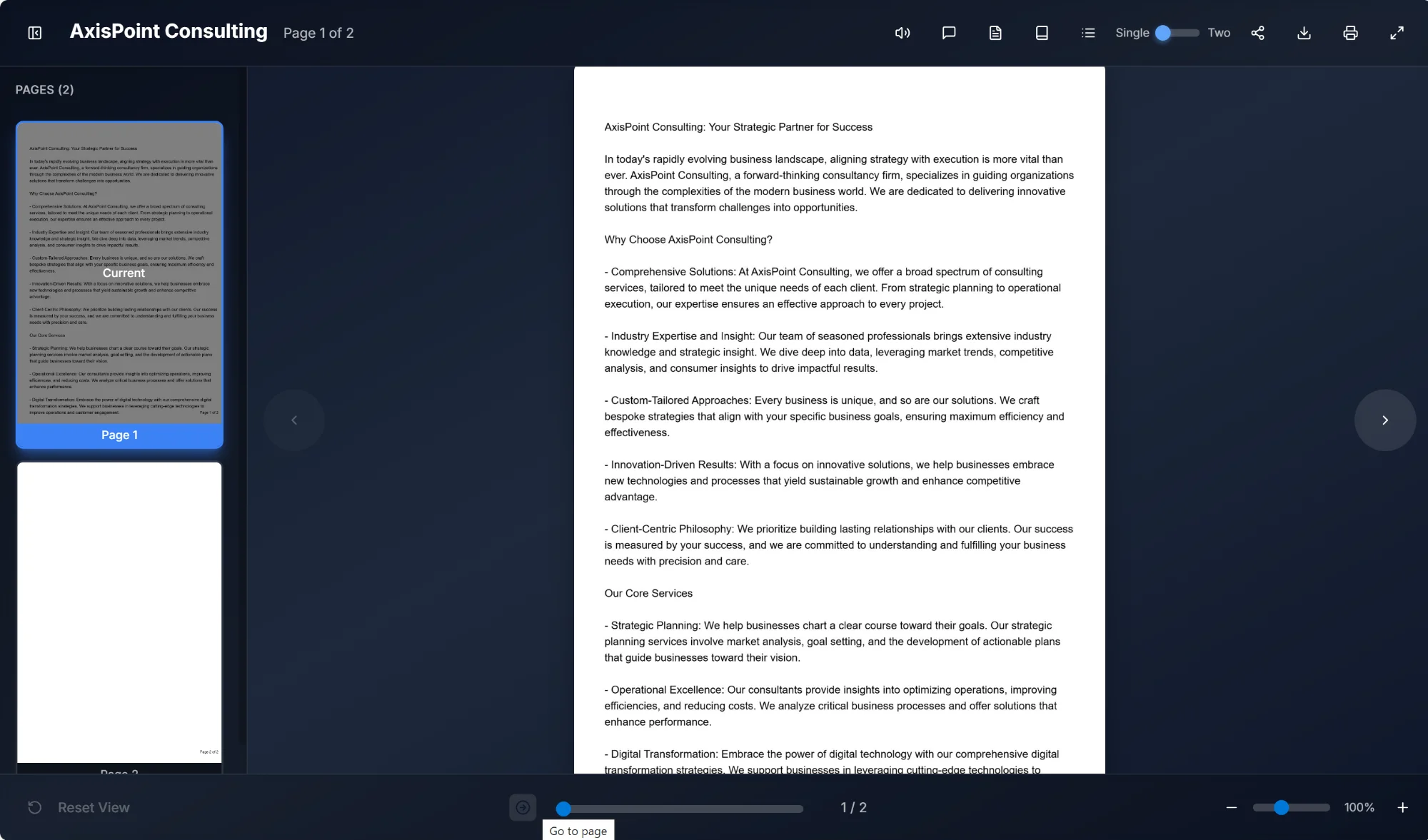 Go to page tooltip at bottom of viewer