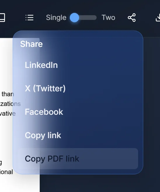 Share menu with social options