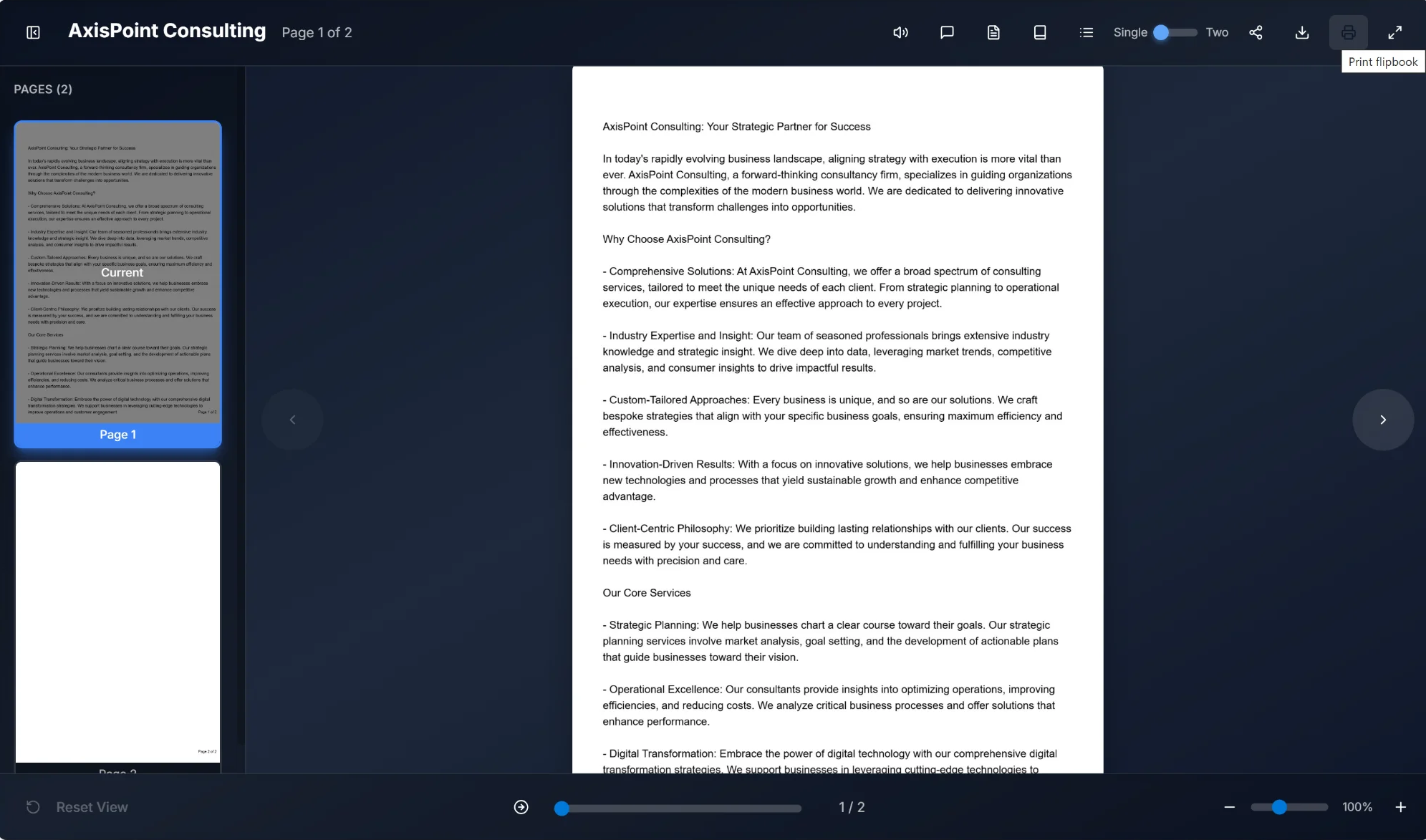 Print flipbook button tooltip